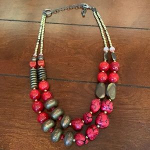 Red & bronze colored beaded necklace